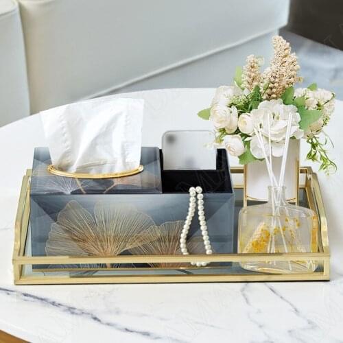 European Grass Storage Tray Gilded Ginkgo Flower Decor Living Room Desktop Tableware Organizer Bedroom Cosmetic Container