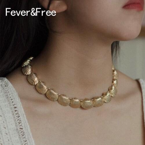 Fever&Free Handmade Sea shell Necklace Summer Beach Bohemian Necklace For Women Geometric Statement Choker Necklace Jewelry Gift