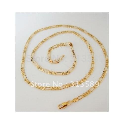 Foromance/ 24" 60cm YELLOW GOLD SOLID GP FILLED 1*3 FIGARO CHAIN NECKLACE/Great Gift/Great Money Maker