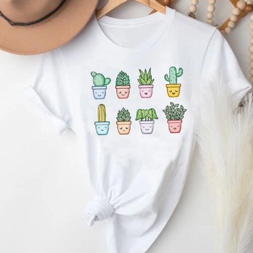 T-shirts for Women Cactus 90s Cartoon Short Sleeve Plant Ladies Fashion Clothes Stylish Tshirt Top Lady Print Girl Tee T-Shirt