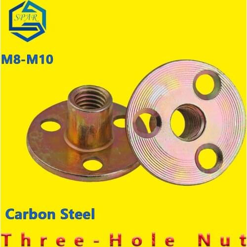 Three-hole Nuts M6 M8 M10 Zinc Plated Lock Furniture NutIron Plate Nut Furniture Plywood Pair Lock Nut Sofa Leg Lock Galvanized