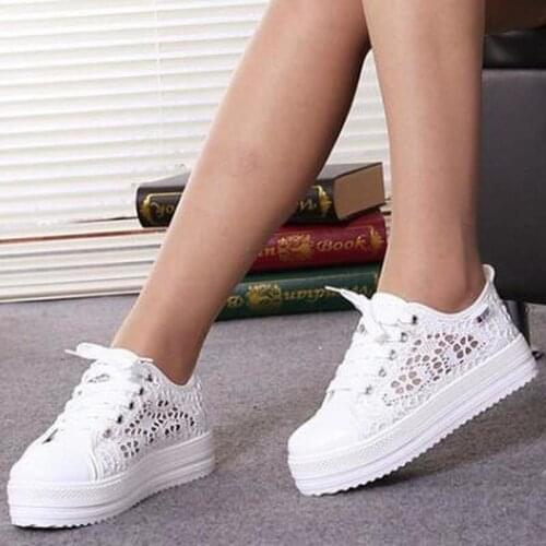 Akexiya Summer Women Shoes Casual Cutouts Lace Canvas Shoes Hollow Breathable Platform Flat Vulcanized Shoes Zapatos de mujer