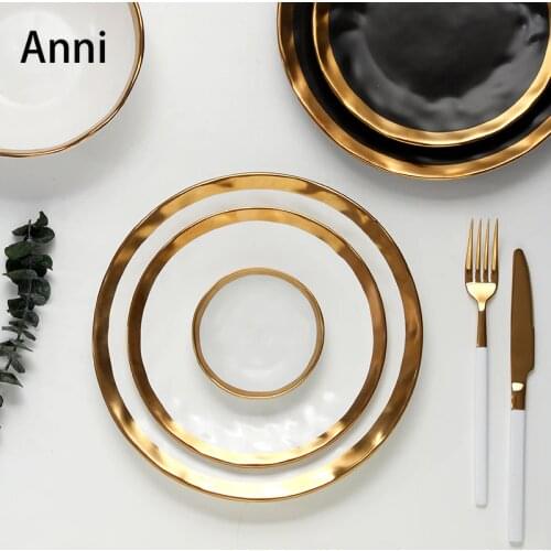Golden Stroke Ceramic Plates Nordic Creativity Matte Dinner Plate Restaurant Serving Tray Cake Dessert Dishes Kitchen Tableware