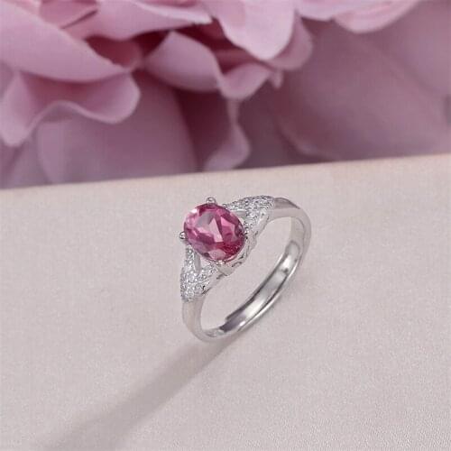 Natural Topaz Rings For Women Fine Jewelry S925 Sterling Silver 8*6mm Pink Oval Gemstone Bridal Wedding Propose Ring R-TO019