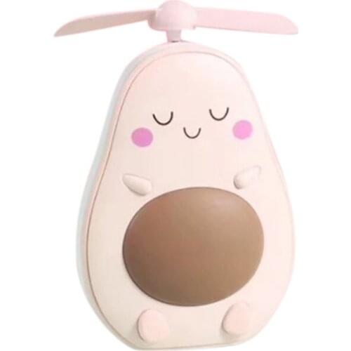 Mini Multifunctional LED Makeup Mirror Fan Cute Avocado Shaped Practical Portable USBCharging Handheld Fan