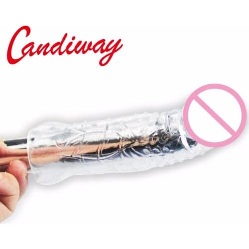 Candiway reusable vibrator sleeve crystal penis extender condom lasting dick ring extension dildo sex toys for men Lover game