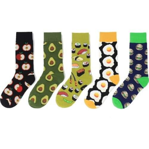 Unisex Fashion High Hosiery Sock Women 3D Fruit Happy Sock Avocado Apple Cherry Crew Men Funny Art Cotton Soft Socks Harajuku