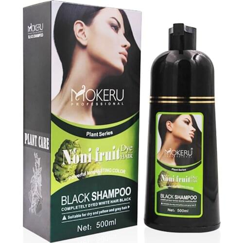 Mokeru 500ml Natural 5 Minutes Fast Darkening Shampoo Noni Plant Essence Black Hair Dye Shampoo For Covering Gray White Hair