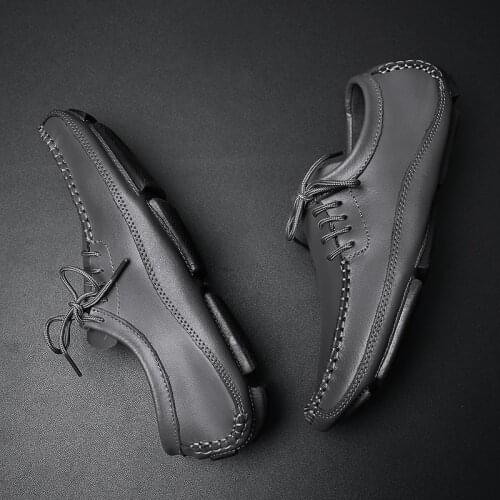 New Men Moccasins Men Shoes Lace up Spring Summer Men Loafers Top Quality Genuine Leather Man Casual Footwear Large Size 38-47