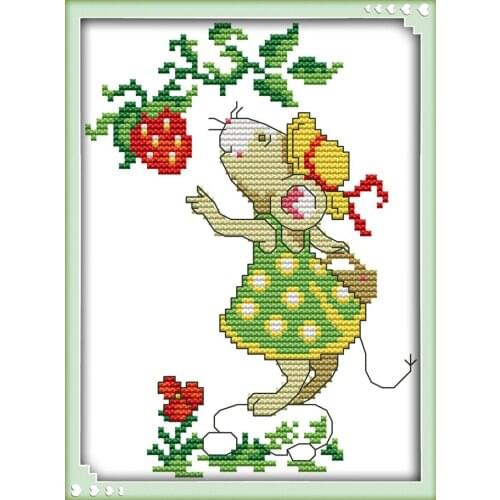 Mice and strawberry cross stitch kit 14ct 11ct print canvas hand sew cross-stitching embroidery DIY handmade needlework