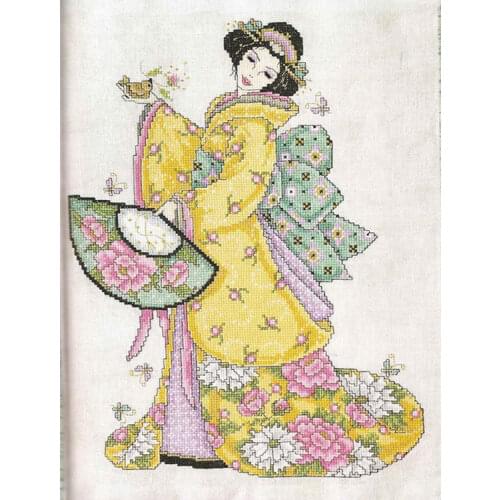 Counted Cross Stitches Kit Oriental Lady Woman Girl Japanese Geisha with Fan Princess of Orient