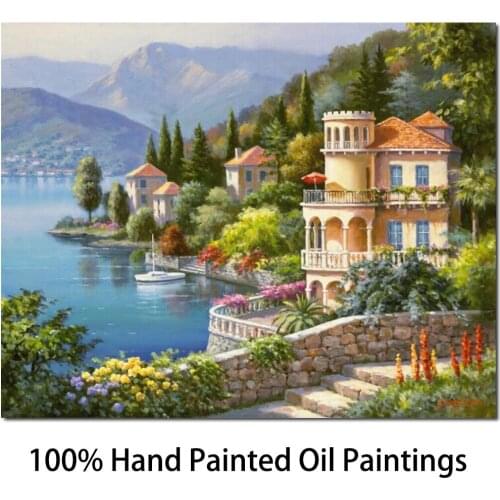 Landscape oil painting Lakeside Villa modern large wall pictures canvas art home decor