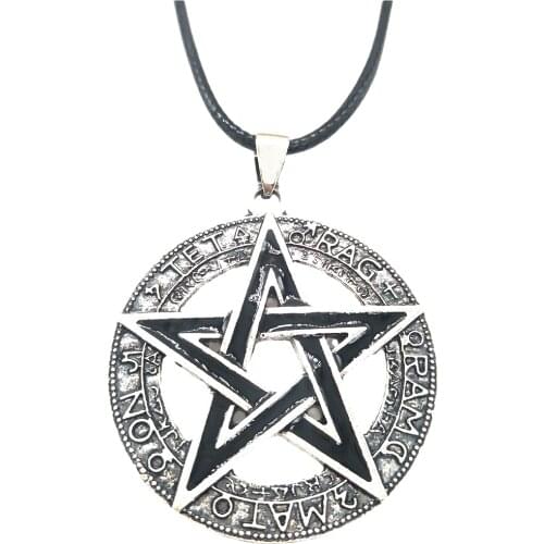 Nostalgia Wicca Pentagram Pentacle Pendant Supernatural Amulet Wiccan Black Rope Chain Necklace Witchcraft Jewelry