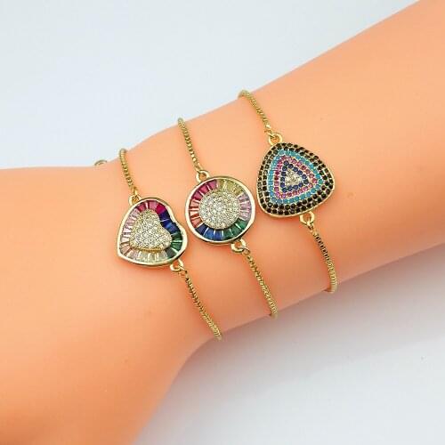 New Round Tennis Bracelet Women Turkish Jewelry CZ Gold Filled Heart Bracelet Rainbow Small Turkish Eye Bracelet ojo turco