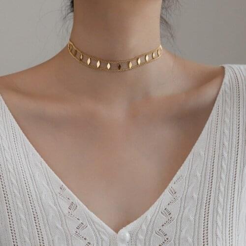 XIYANIKE 316L Stainless Steel Gold Color Diamond Necklaces For Women Two Layer Clavicle Chain 2021 Trendy Fashion Gift Jewelry