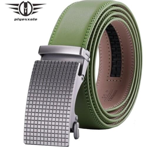 Plyesxale Grass Green Men Belt 2019 Brand Mens Genuine Leather Belts With Automatic Buckle Brown Formal Cinto Masculino B65