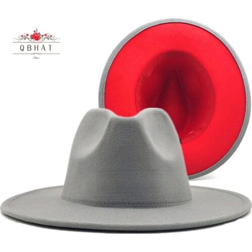 QBHAT Men TWO TONE Faux Wool Felt Fedora Hats Vintage Fashion Women Jazz Panama Caps Large Brim Party Formal Hat with Belt Band