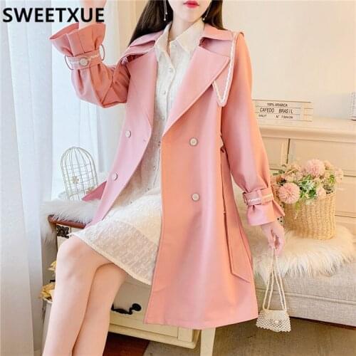 SWEETXUE Chic Women Casual Womens Long Outerwear Loose Overcoat Autumn Winter Fashion Double Breated Windbreaker Femme
