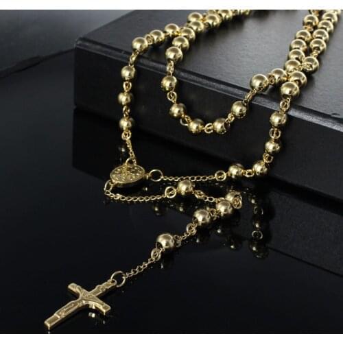 Tiasri Cross Necklace For Men Women Round Bead Sweater Chain Aesthetic Goth Jewelry Choker Stainless Steel Accessories Wholesale
