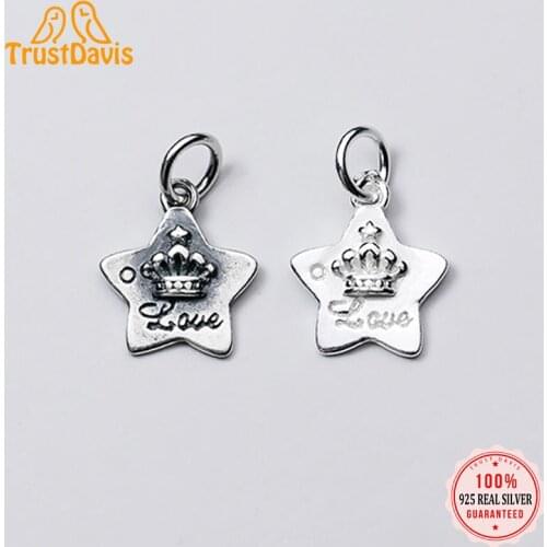 Trustdavis Real 925 Sterling Silver Fashion Sweet Star Crown Love Charm Pendant Handmade DIY Accessories Jewelry Wholesale DZ245