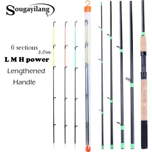 Sougayilang NEW Feeder Fishing Rod Lengthened Handle 6 Sections Fishing Rod L M H Power Carbon Fiber Travel Rod Fishing Tackle