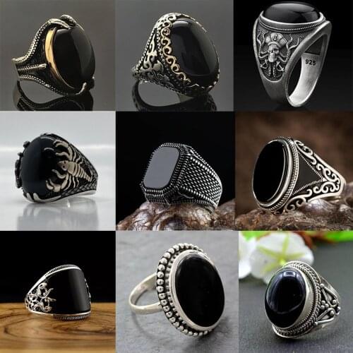 Vintage Punk Big Black Stone Rings for Men Gothic Claw Octopus Legs Finger Rings Women Party Accessories Z4M065