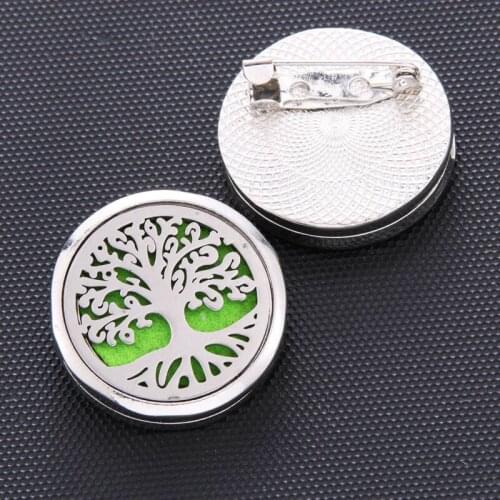 Tree of Life Pattern Aromatherapy Brooch Jewelry 27mm Perfume Locket Pendant Essential Oil Diffuser Women Boutique brooch