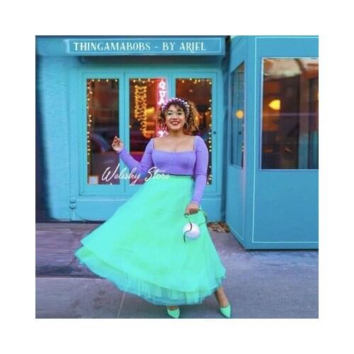 New Fashion Candy Color Long Tulle Skirts For Bridal Pretty Black Women Street Style Tulle Skirt Photography Faldas Mujer Saias