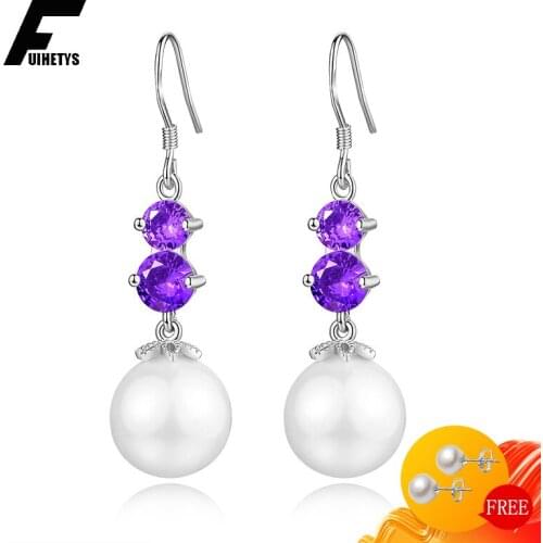 BaliJelry 925 Silver Charm Earrings with Pearl Amethyst Gemstone Drop Earring Jewelry Accessories for Women Wedding Engagement
