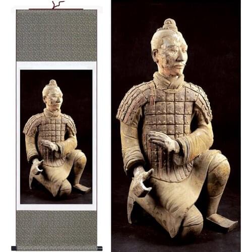 1 Set 140*45cm/100*30cm Chinese Painting Silk Scroll Wall Picture"terra cotta warriors"Art Home Decor For Living Room