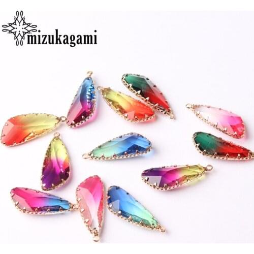 Imitation Tourmaline Geometric Wing Crystal Drop Charms Pendant Beads 12*30MM 1pcs For Drop Necklace Jewelry Making Accessories