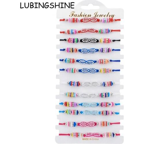 12pcs/lot Multi Infinite Love Rhinestone Charms Braided Bracelet Women Fatima Hand Adjustable Rope Chain Yoga Anklet Jewelry