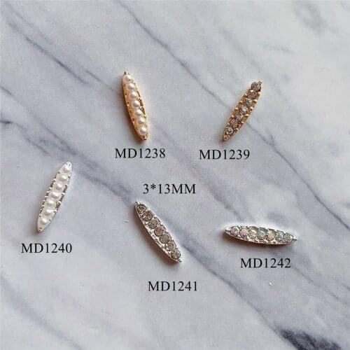 20pcs/lot 3D Strip Horse Eye Alloy Metal Pearl Stones Nail Art Decorations Supplies DIY Nails Accesorios Jewelry Designs Charms