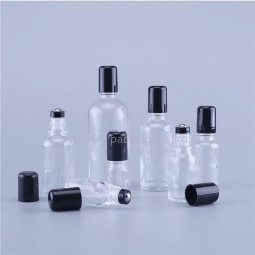 200pcs/lot Refillable 100ml 50ml 30ml 20ml 15ml 10ml 5ml Transparent Clear Glass Roll-on Bottles With Metal Roller Balls