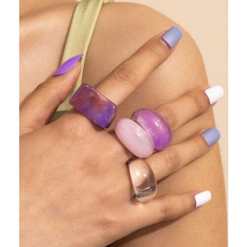 2021 Candy Color Transparent Resin Rings Korean Fashion Geometric Square Round Acrylic Rings Vintage Simple Design Plastic Rings