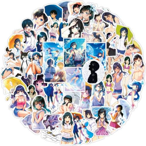 50pcs Anime Weathering With You Stickers Pack for Girl Laptop Stationery Skateboard PS4 Guitar Decal Helmet Tenki no Ko Sticker
