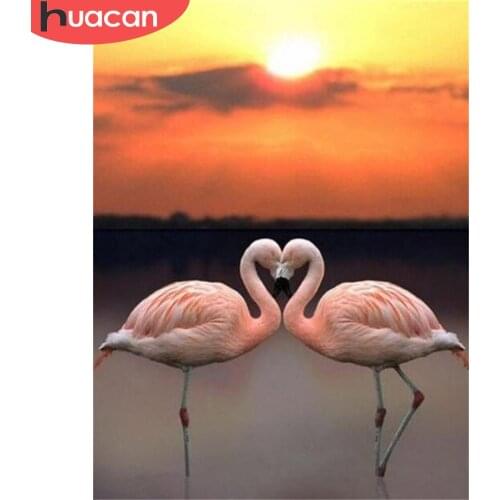 HUACAN Diamond Embroidery Flamingo Full Square Picture Of Rhinestone Diamond Painting Animal Mosaic Sunset Needlework Wall Art