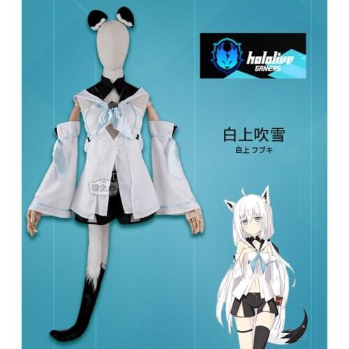 Anime Hololive Virtual Youtuber Shirakami Fubuki Cosplay Costume Little Fox White Uniform Party Role Play Clothing Custom-Make