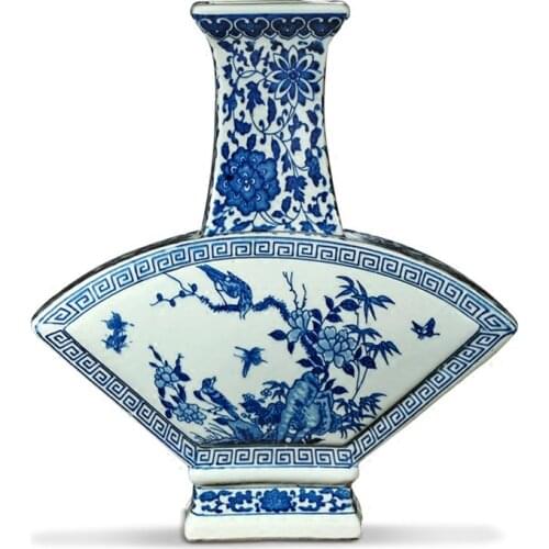 Jingdezhen Antique Blue And White Vase Fan Shaped Vases Flowers And Birds Pattern Ancient Ming and Qing Porcelain