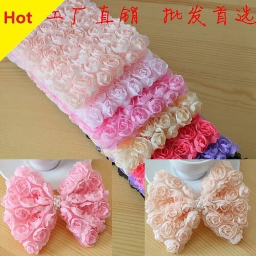 Free Shipping 9cm Chiffon Lace Flower Lace Trimming 3D Rose Flower Lace Trim Rose Chiffon Headdress Accessory 3yards/lot Z252