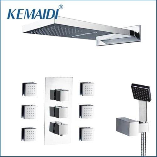 KEMAIDI US Rainfall Shower Head Wall Mounted Square Style Brass Waterfall Shower Set New Bathroom Shower With Handle Spray Set