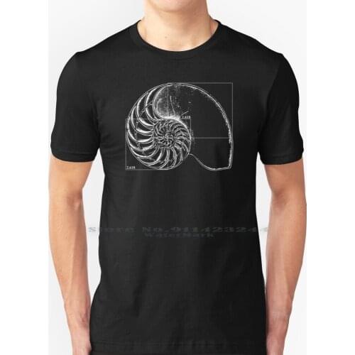 Fibonacci On A Nautilus Shell T Shirt 100% Pure Cotton Shell Nautilus Spiral Fibonacci Sequence Algebra Nature Maths