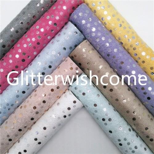 Glitterwishcome 21X29CM A4 Size Vinyl For Bows Silver Dots Embossed on Velvet Fabric Leather Sheets for Bows, GM760B