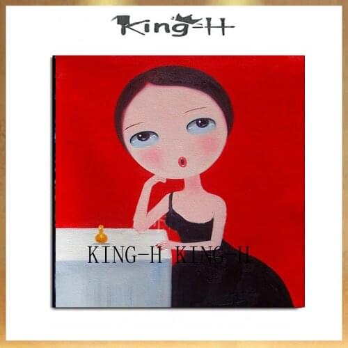 Hand-painted figure paintings of modern women beautiful girl in the red roses sitting room office decoration works of art on can