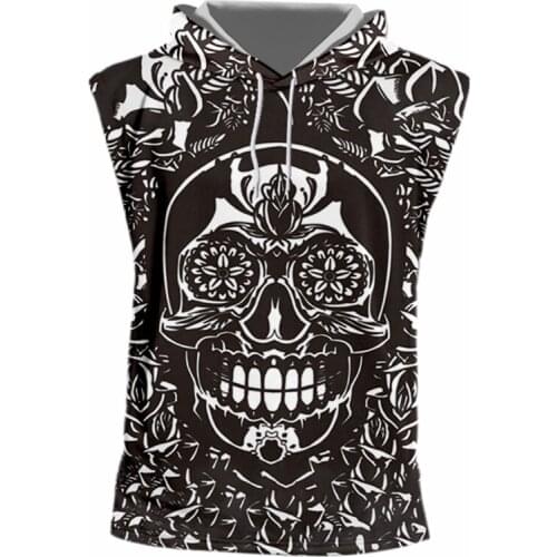 UJWI Dropshipping Tshirts With Cap Mens Fashion Print Pattern Skull 3d T-shirt Homme Hip Hop Sleeveless Undershirt Hoody 7xl