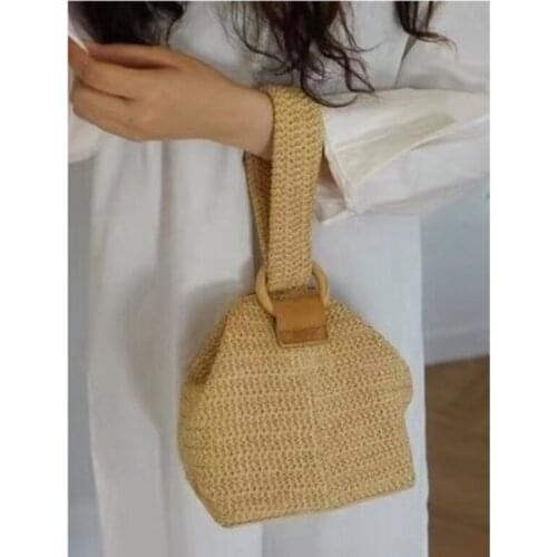 Ring buckle cute woven basket hand bag small square straw bag rattan basket round straw tote womens beach tote bag handbag women