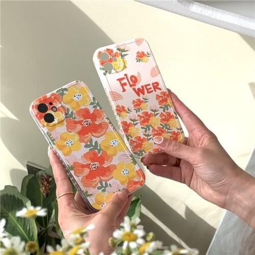 Cute Flower Pattern Phone Case for IPhone 12 Mini 11 Pro X XR XS Max 7 8 Plus SE 2020 INS Cartoon Summer Floral Soft TPU Fundas