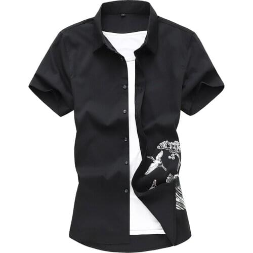 Chinese Style Fashion Trend Short-Sleeved Shirt MenS Business Casual Classic All-Match Large Size Flower Shirt Male Brand Tops
