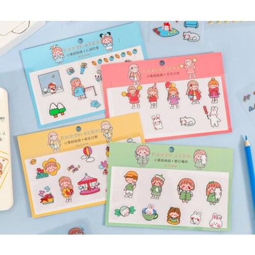 Cartoon PET Little Girls Paper Stickers Waterproof DIY Diary Decoration Tape Sticker Office Stationer Paper Stickers