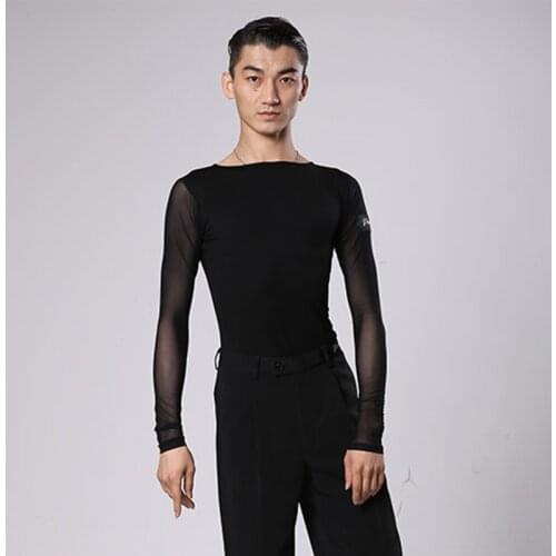 Men Dance Shirt Ballroom Latin Top Black Long Sleeve Male Samba Salsa Performing Dancing Clothes MenS Training Wear DNV10808